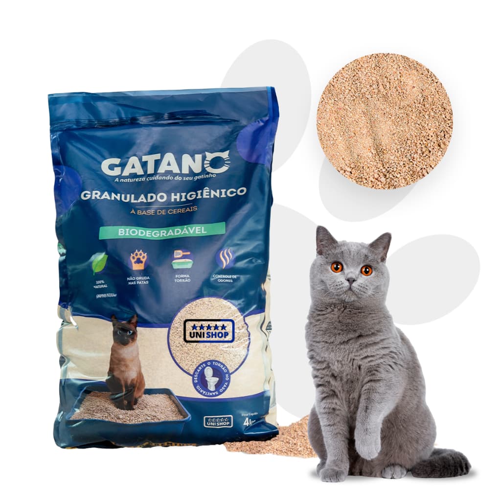 Areia a Base de Cereais e Mandioca Gato Gatos Biodegradável Ultraglutinante 100% Natural - Gatano