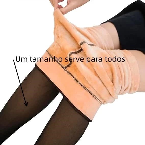 Meia-Calça Térmica Forrada Peluciada Translúcida de Lã Feminina Super Elástica Slim 220g-Tamanho Unico