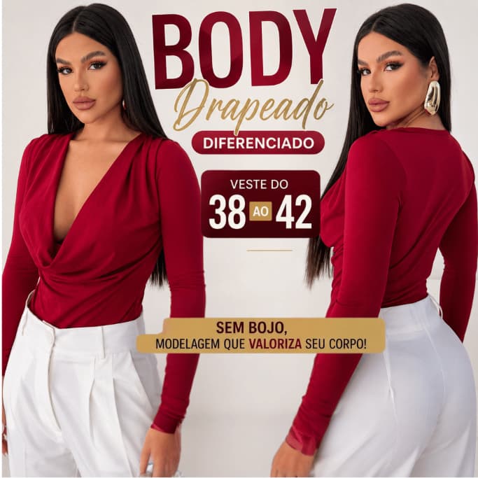 BODY FEMININO  MANGA LONGA, FRENTE DRAPEADO, SUPLEX PREMIUM TOQUE POLIAMIDA