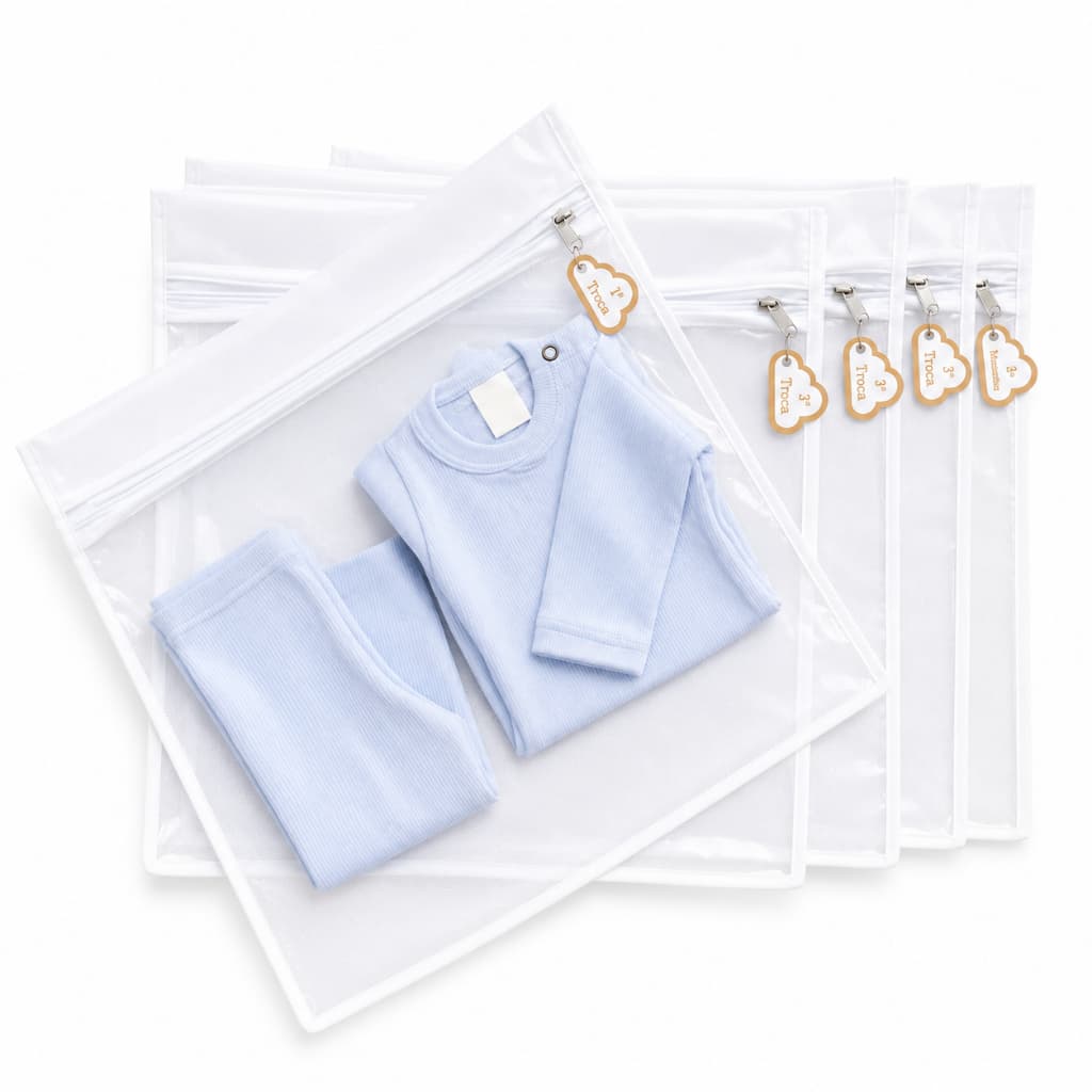 6 Saquinhos Maternidade Organizador Viagem Mala Bebê - Com TAG de identificação de troca -ROUPA SECA/ ROUPA LIMPA