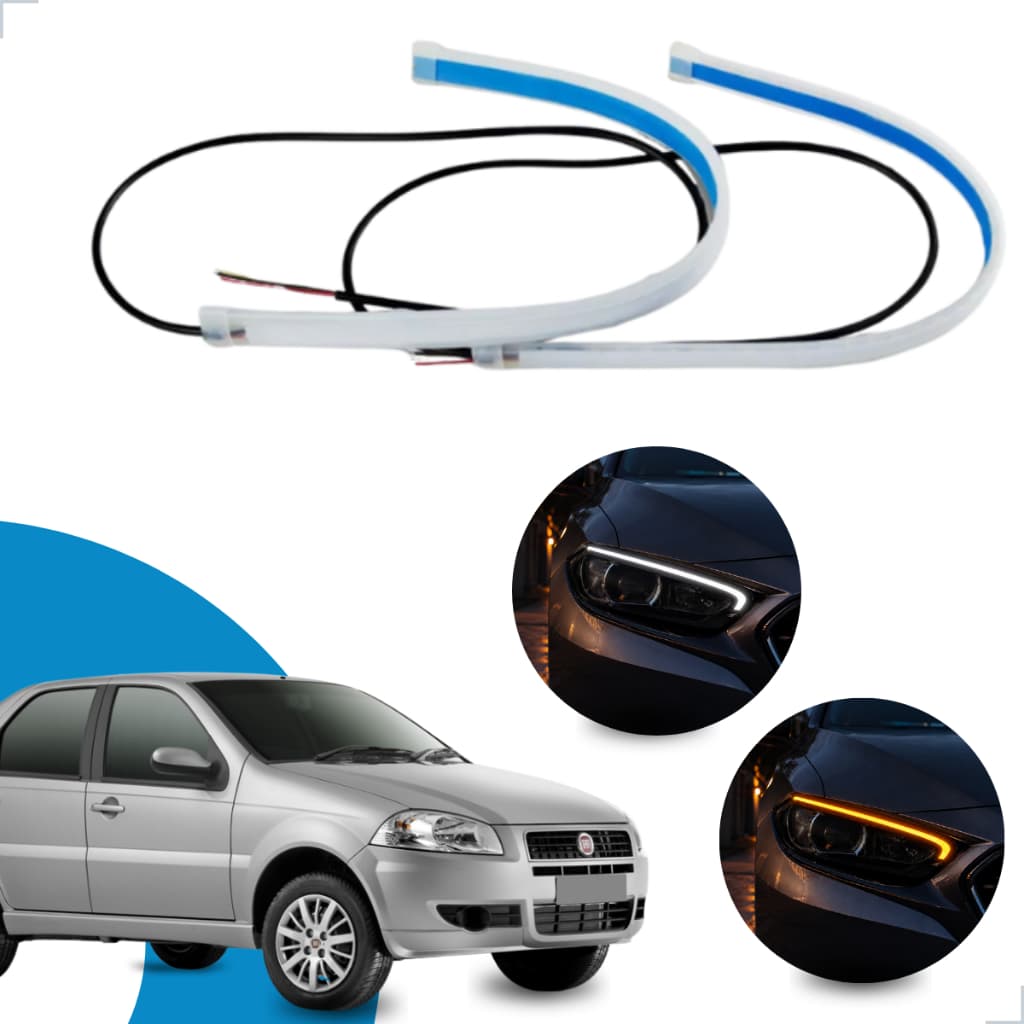 Kit Fitas Led DRL Farol + Seta 12v 60cm Siena 2003 2004 2005 2006 2007 2008 2009 2010 2011 até 2021