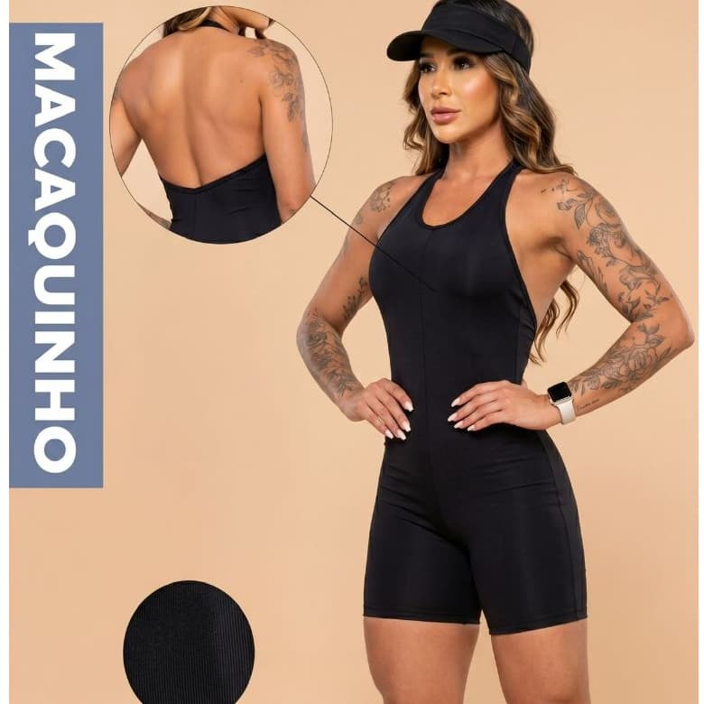 Macaquinho Virginia Academia Poliamida Moda Fitness Zero Transparência Frente Unica