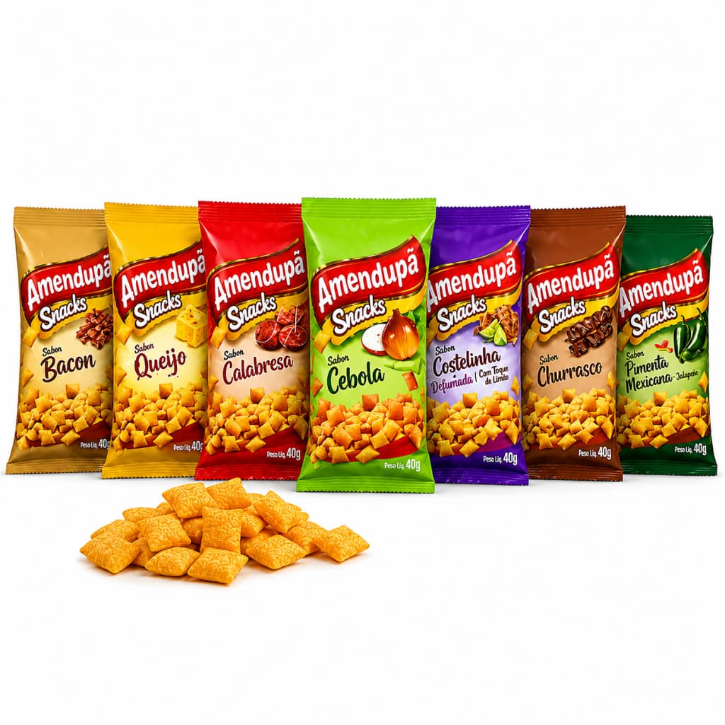 Salgadinho Snack Amendupã Com 20 Uni 40g Caixa Vários Sabores