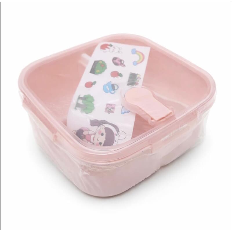 Marmita Plástica Quadrada com 3 Divisórias + Colher | Trava Lateral Segura | 14,5cm | Ideal para Refeições e Lanche