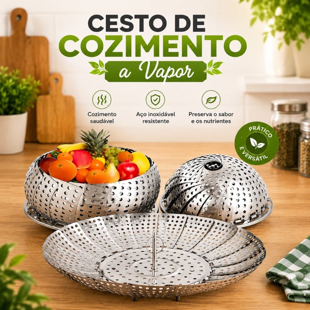 Cesto Cozimento A Vapor Inox Cozinhar Legumes Verduras Fruta Multiuso