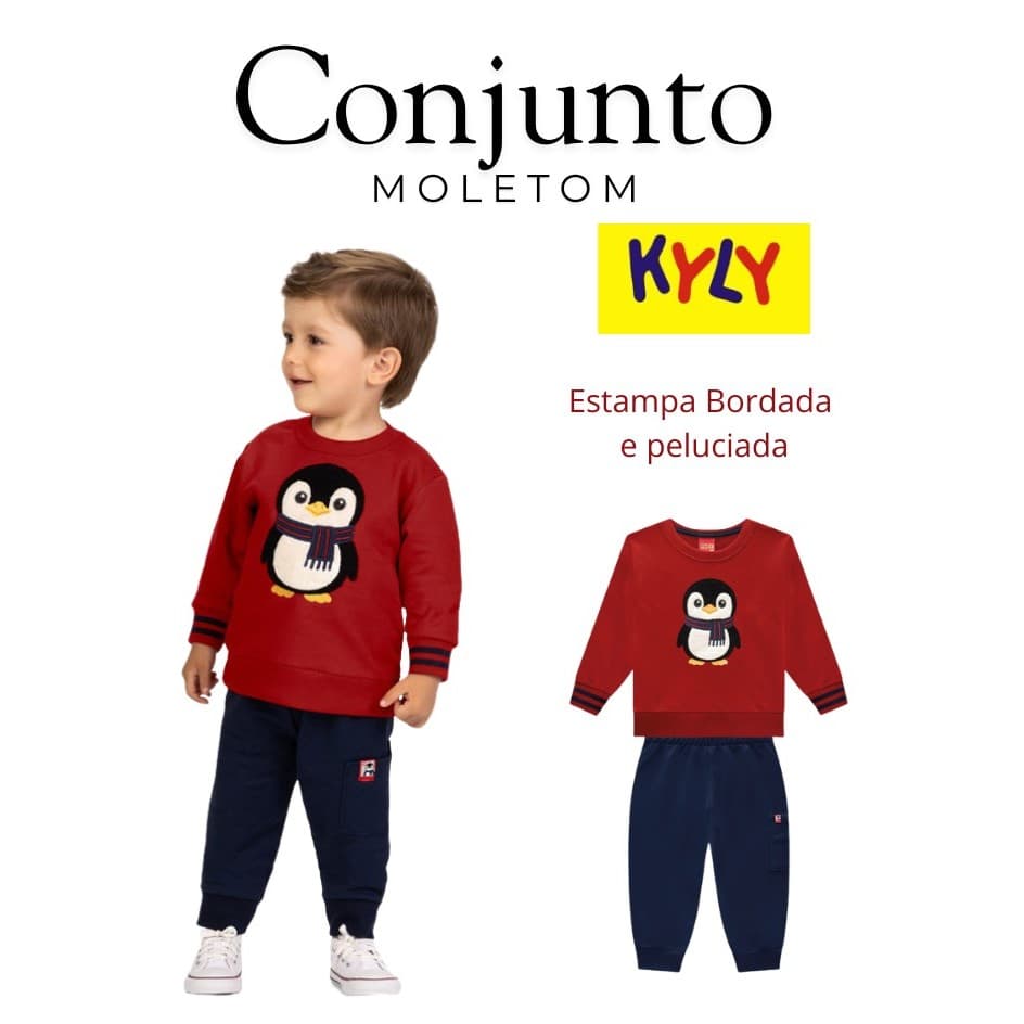 Conjunto Infantil Menino em moletom peluciado e Bordado Kyly,ideal para passeios e festas,ref1001584