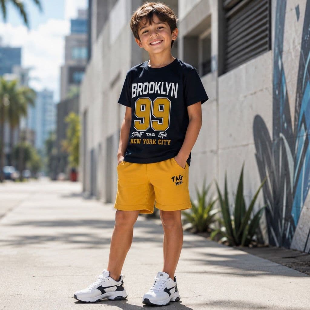 Conjunto Infantil Masculino Camisa 100% algodão e bermuda MOLETINHO