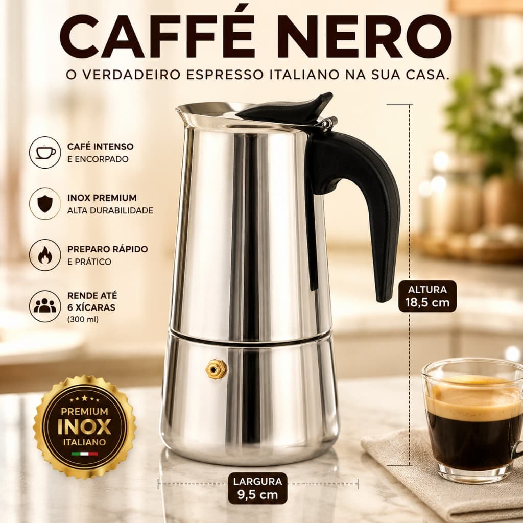Cafeteira Italiana Inox Premium 6 Xícaras Rápida Design Moderno Cafeteira Espressa Fogão