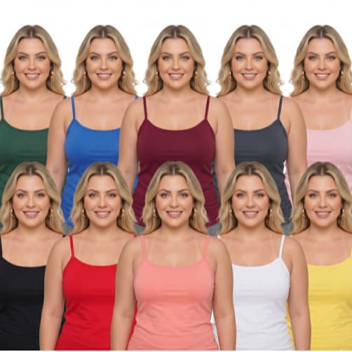 Kit Atacado 10 Blusas Alcinha Viscolaycra sem Bojo Plus Size Regata Básica Segunda Pele