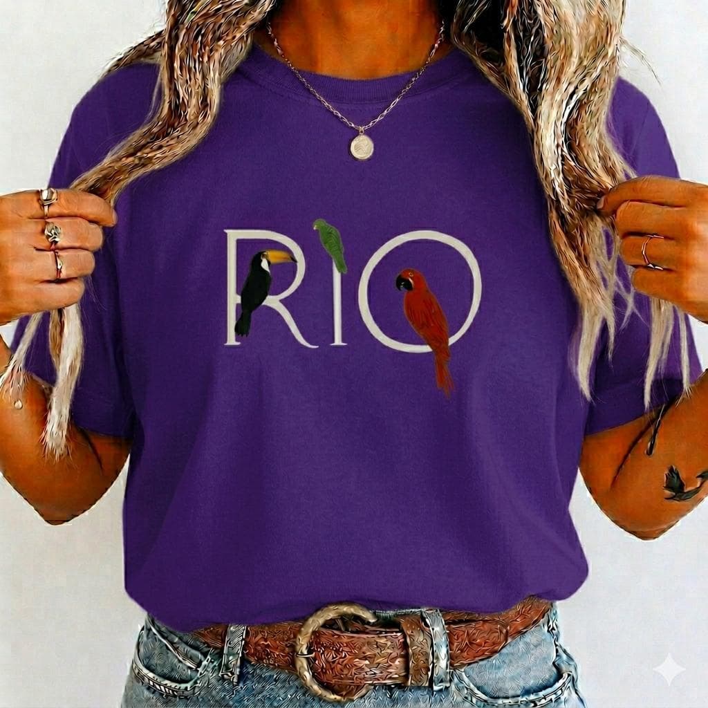Camiseta Feminina Estampada Rio T Shirt Feminina 100% Algodão Blusa Feminina Lançamento Casual