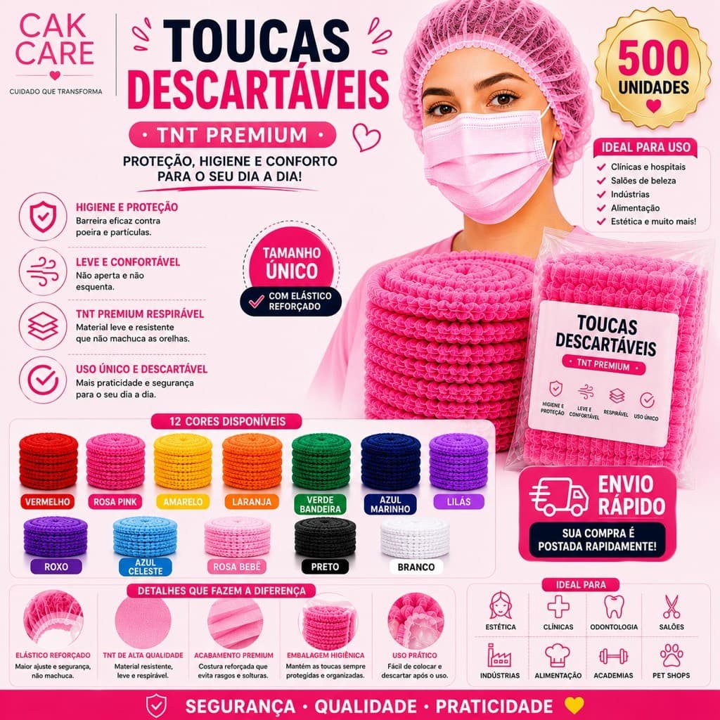 500 UNIDADES DE TOUCAS DESCARTÁVEIS Em TNT Varias Cores Proteção Para Cabelo Salão, Estética & Cozinha