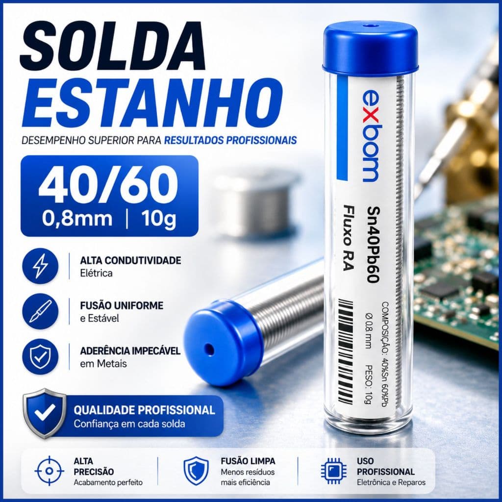 Solda Estanho 0,8mm 10g 40/60 Com Fluxo Soldagem Precisa Profissional