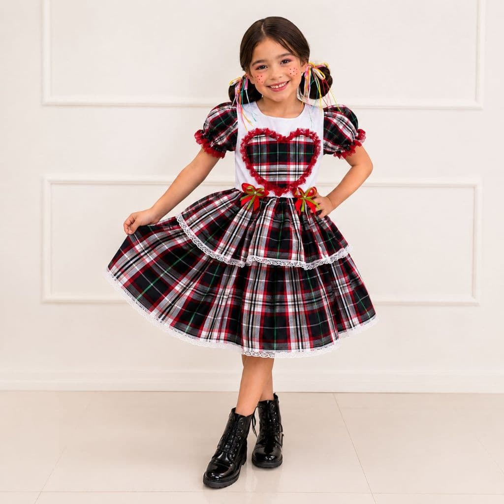 Vestido Junino com Xuxinha Infantil Festa Junina Junino Look Caipira Vestido Xadrez São João
