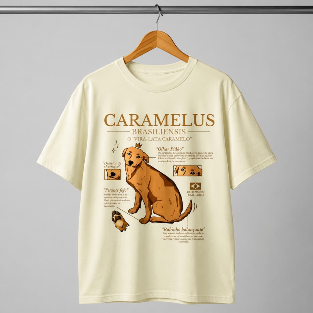 Camiseta Vira Lata Caramelo Brasil Unissex Engraçada Meme Viral Algodão Premium Casual Trend
