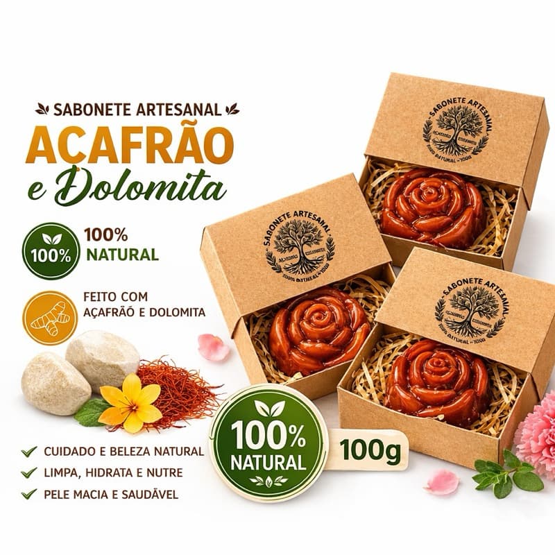 kit 3 Sabonetes artesanais de açafrão + dolomita clareador