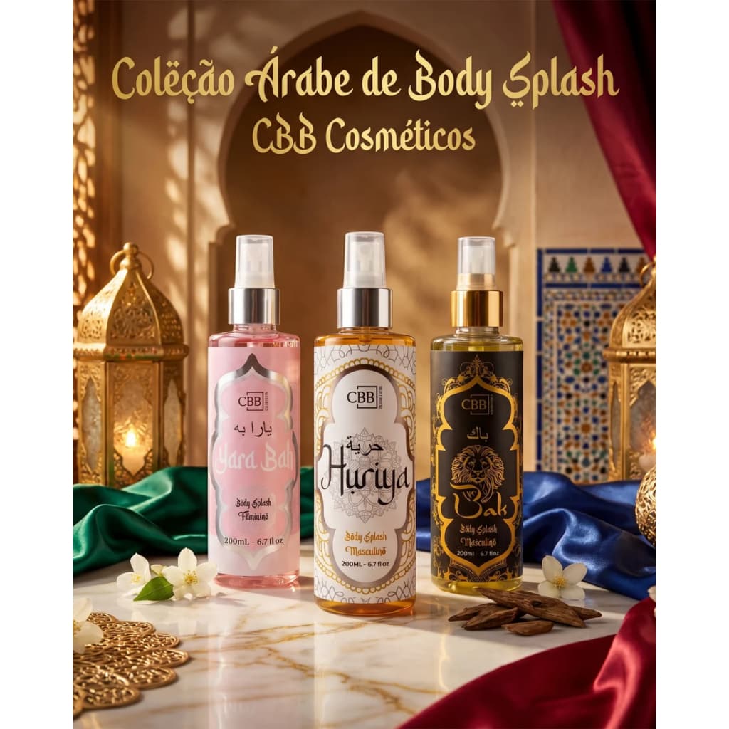 Body Splash Árabe 200ml CBB Cosméticos - YaraBah, Bak, Huriya, masculino,ou feminino.