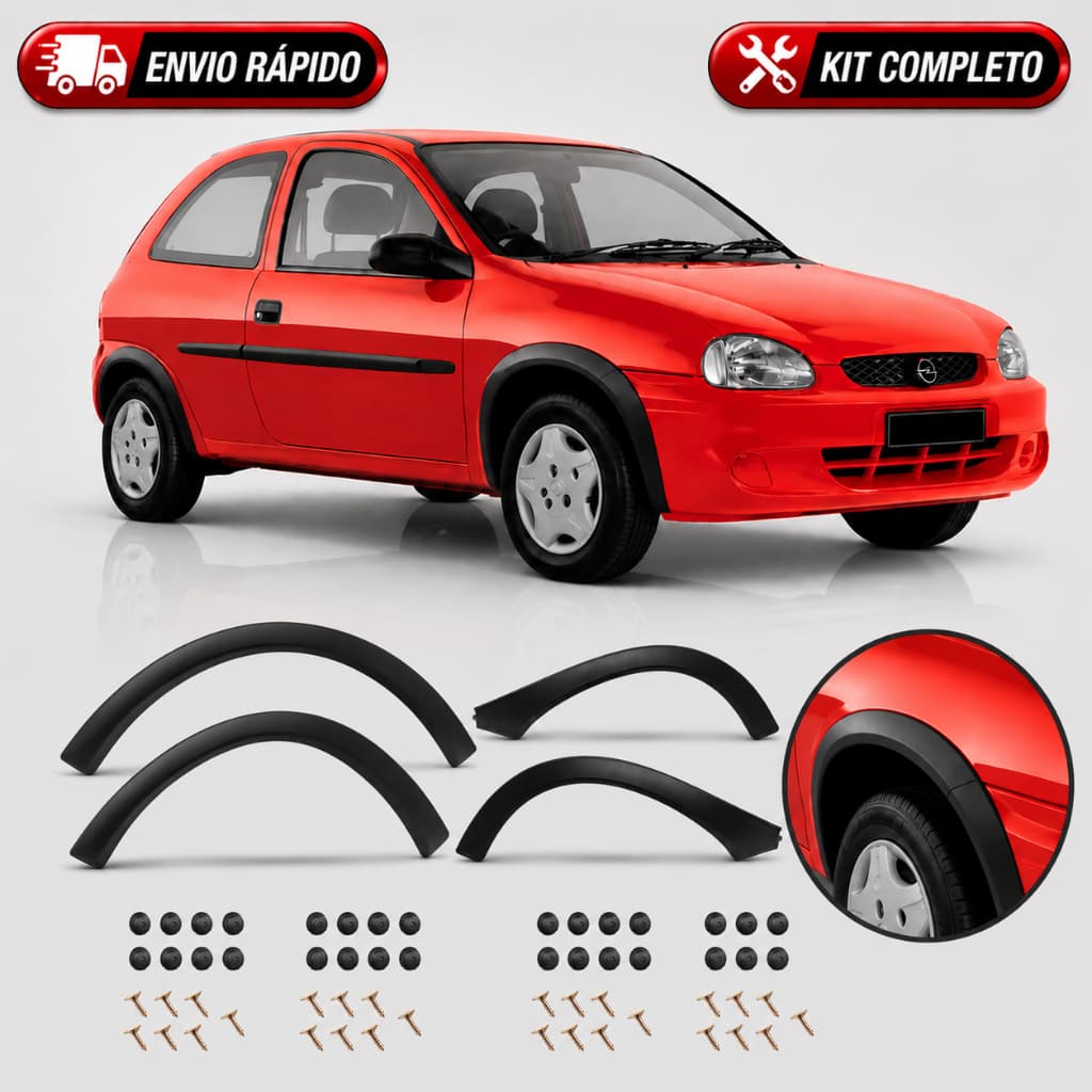 Kit 4 Moldura Para-Lama Corsa Hatch Super Texturizada + Kit Fixação Wind 2P Super 4P 94 02