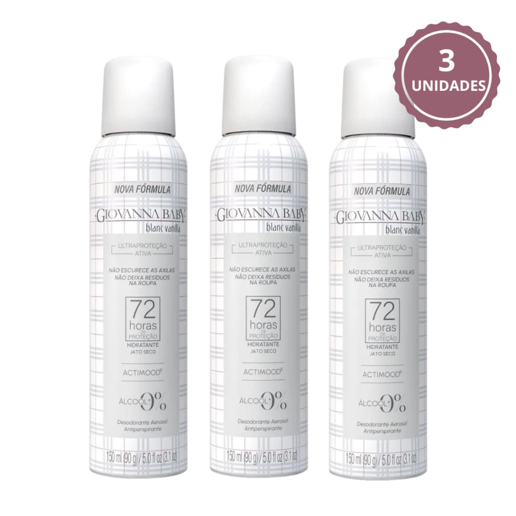 Kit 3un Desodorante Aerosol Antitranspirante Giovanna Baby Blanc Vanilla 150ml