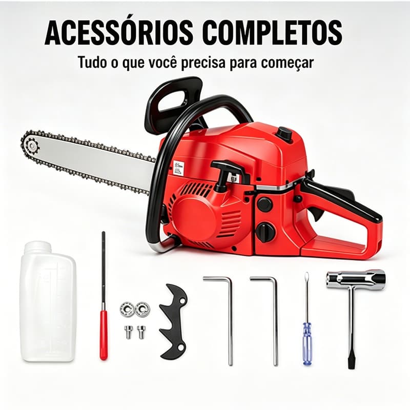 Motosserra Gasolina 52CC 2.2KW Sabre 18" 7500RPM Profissional Alta Potência para Corte XH-CS5200