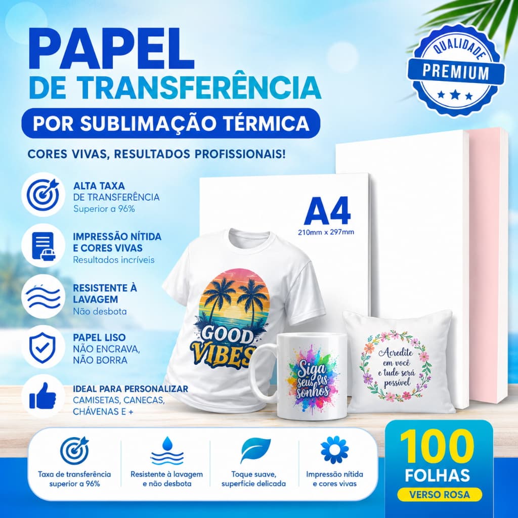 Papel Fotográfico Glossy A4 100 folhas MasterPrint Papel de Transferência Por Sublimação de Secagem
