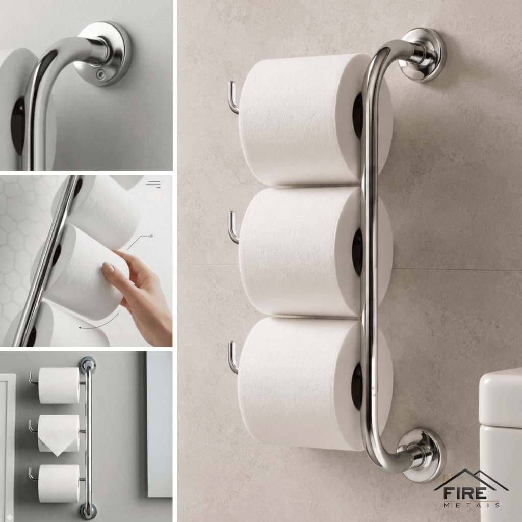 Papeleira Tripla Moderno Metal Porta Papel Higiênico Suporte 3 Rolos Banheiro Antiferrugem Premium