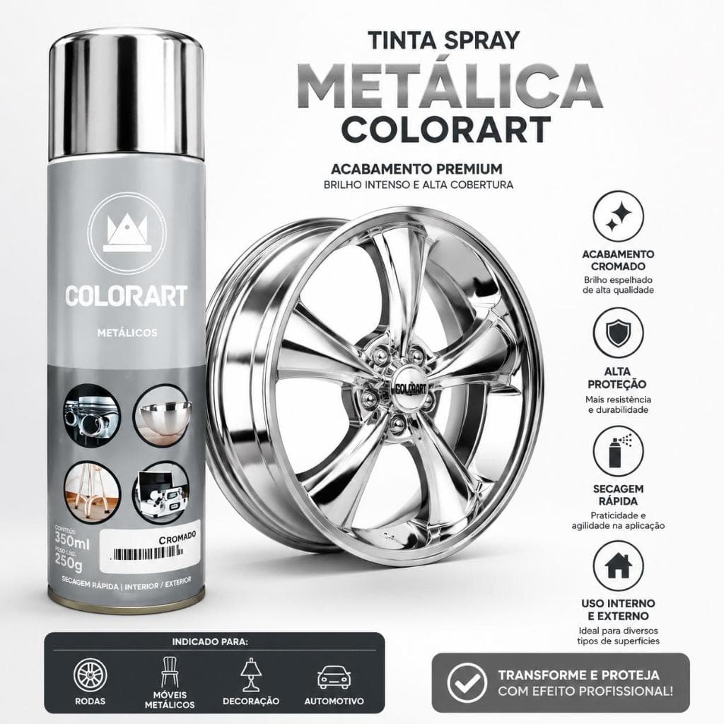 Tinta Spray Cromada Metálica Colorart - 300ml Artesanato/Automotivo/Acabamentos