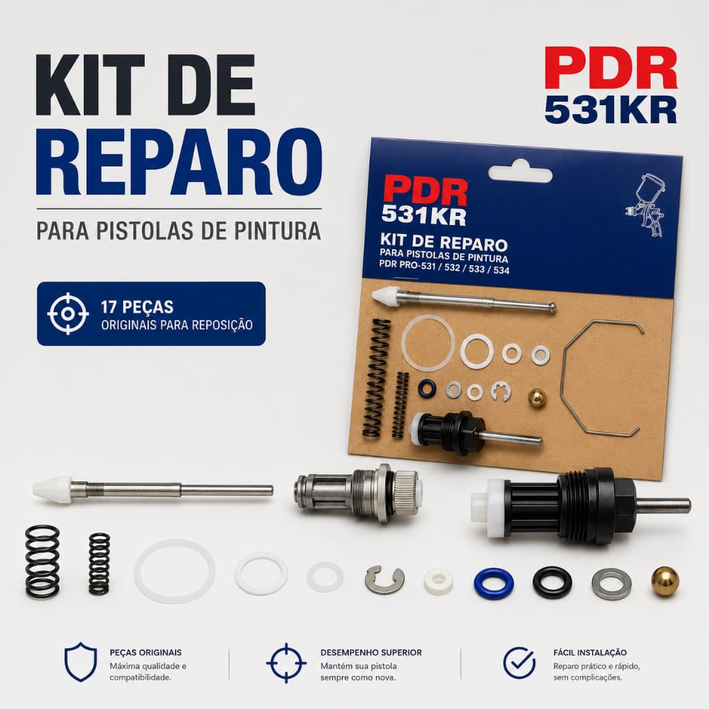 Kit de Reparo Válvula de Ar e Regulador Pistolas de Pintura Profissional PDR PRO-531, 532, 533 e 534