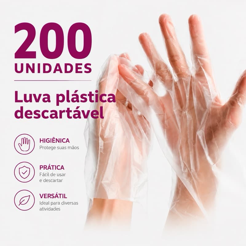 200 Unidades Luva Plástica Descartável Profissional