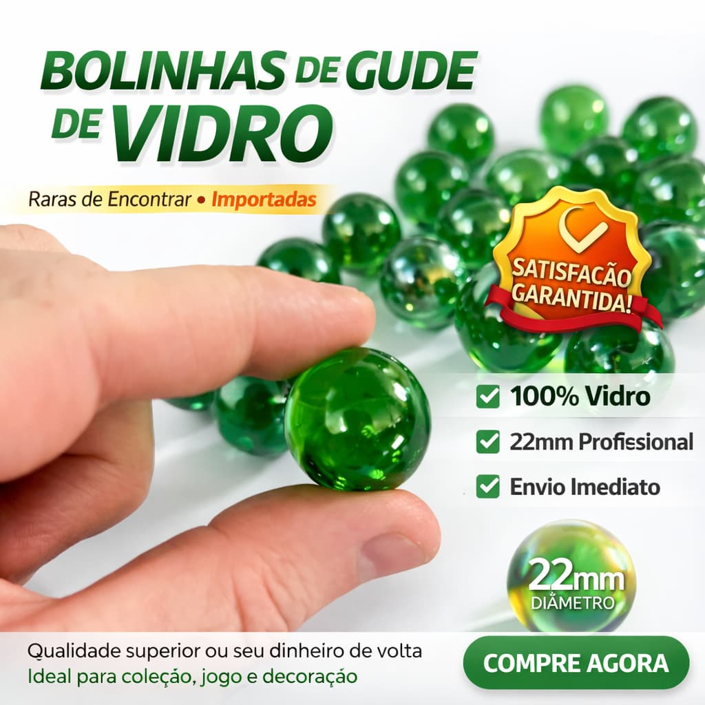 20 Bolão Gude Verde 22mm Bola Jogo Infantil Brincadeira Tradicional Clássico Kit Bolicão