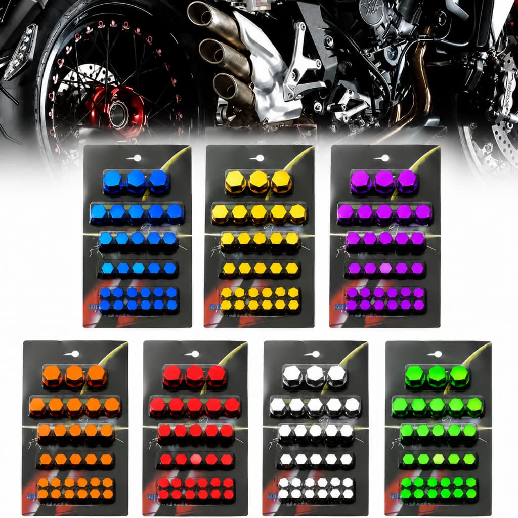 Kit Tampas de Parafuso Sextavado Universal para Moto 30 Peças Coloridas