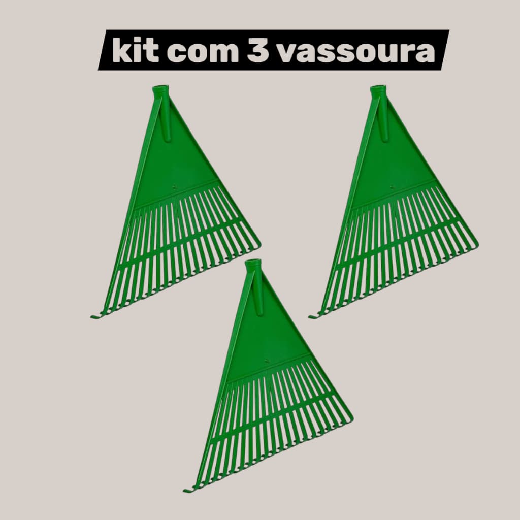 Kit Com 3 Rastelo Vassoura De Plástico Para Folhas Sem Cabo