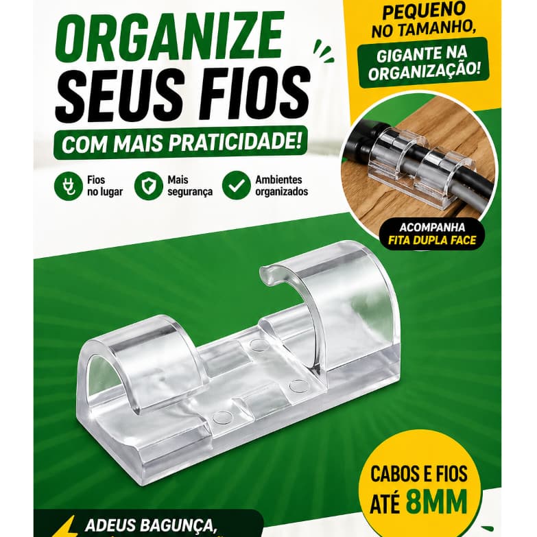 Kit Organizador de Fios Autoadesivo Prendedor de Cabos Mesa Carregador USB Casa Escritório