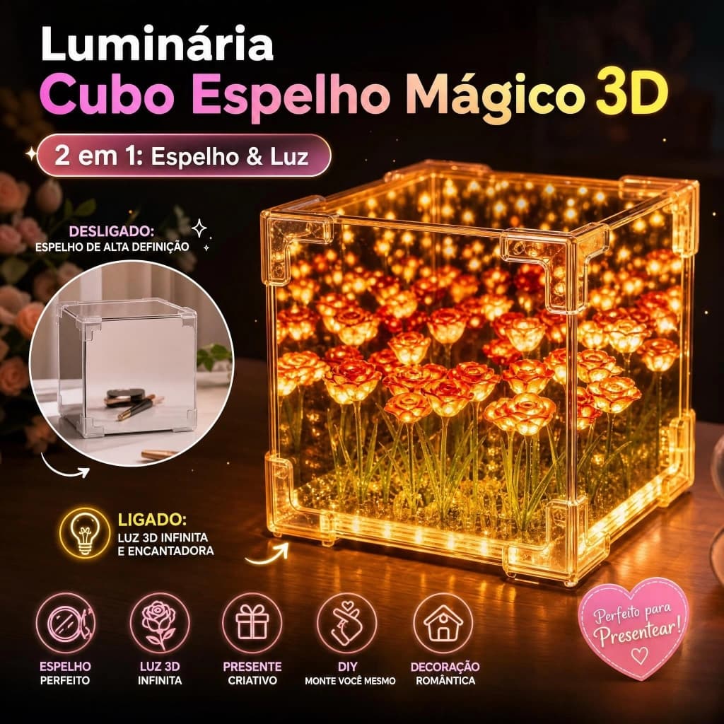 Criativo Luz de Rosas Flor Cubo 3D Lâmpada Noturna Pacote De Material Para Namorada Casal Presente