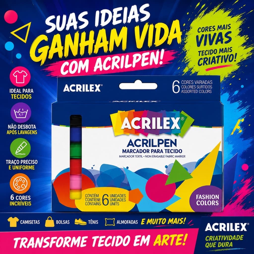 kit/6 Marcador Para Tecido Acrilpen Acrilex