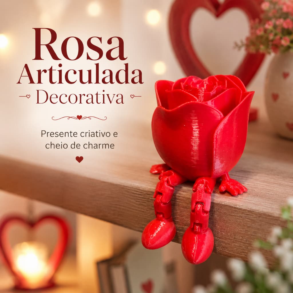 Kit Rosa Articulada Decorativa 3D Vermelha Lembrancinha Dia dos Namorados Presente Romântico