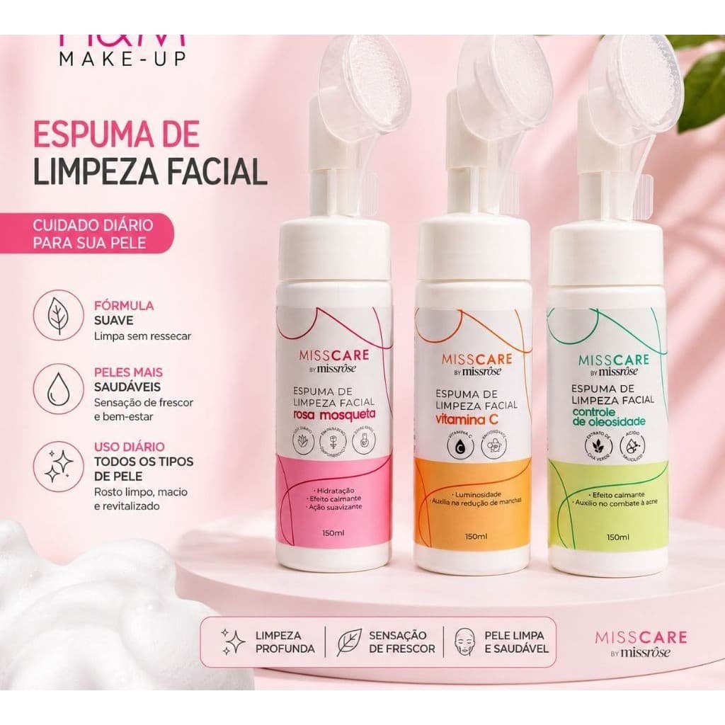 Espuma de Limpeza Facial Miss Care by Miss Rosê Vitamina C | Rosa Mosqueta | Controle de Oleosidade 150ml