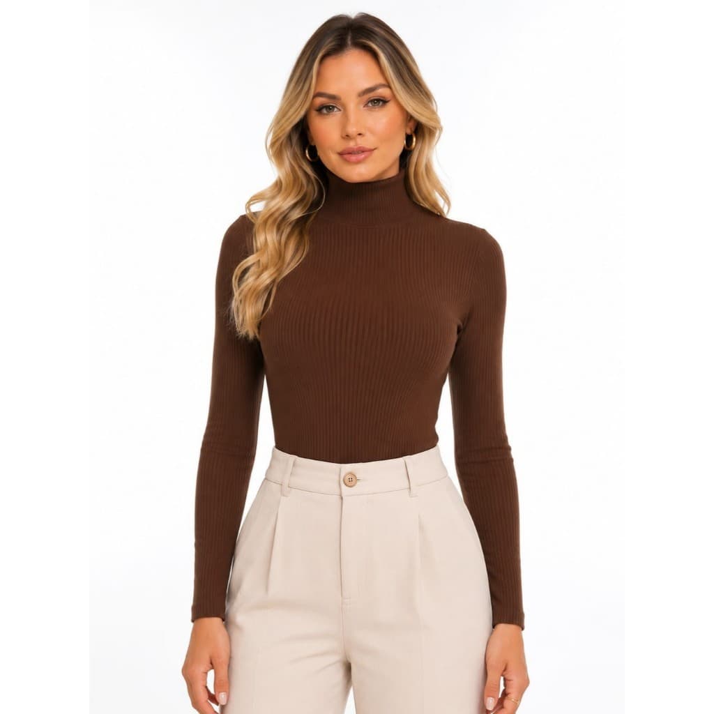 Blusa Feminina Gola Alta Ribaninha Premium Manga Longa Cacharrel Manga longa