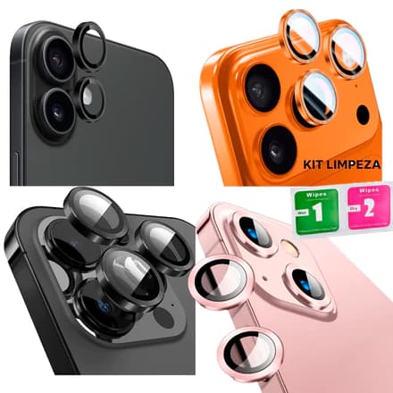 Kit Película Lente De Câmera Para 17 16 15 14 13 12 11 Pro/Pro Max Compatível Com iPhone Proteção e Anti-Risco