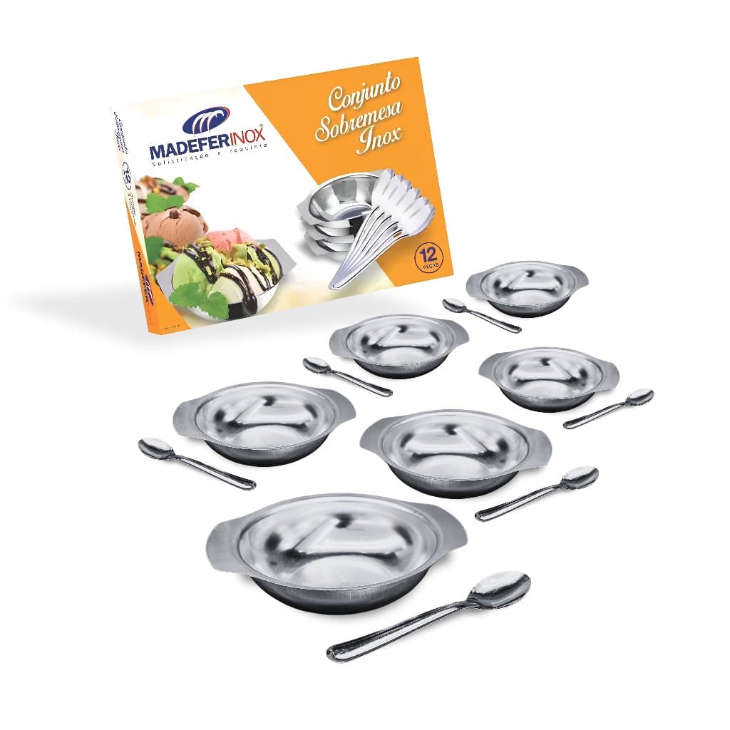 Kit de sobremesa conjunto com 12 peças 6 taças 6 colheres aço inox