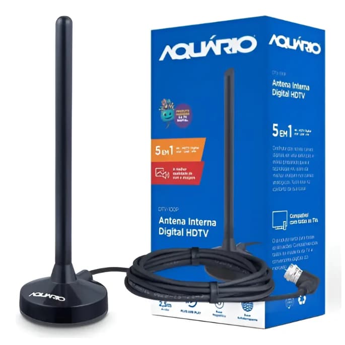 Antena Digital Interna Aquario DTV-100P com Cabo 2,5 metros