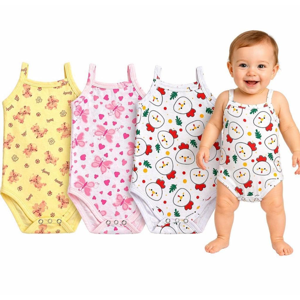 Kit com 3 Body Bebe Menina Alcinha Algodão Roupa de Bebê Conjunto Borys para Bebê do P ao G Ragata Infantil Regatinha