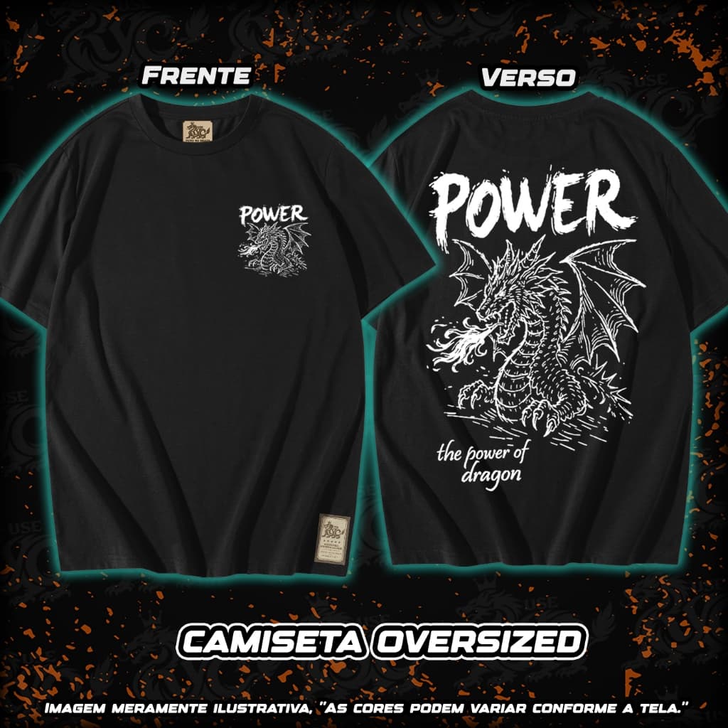 Camiseta Estampada Oversized 'POWER' Streetwear Masculina/Feminina | Algodão Premium Confortável E9