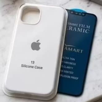 Kit Capinha  Silicone+ Película iPhone 13 Cerâmica Fosca - Capinha de Silicone + Película de Cerâmica Fosca 9D