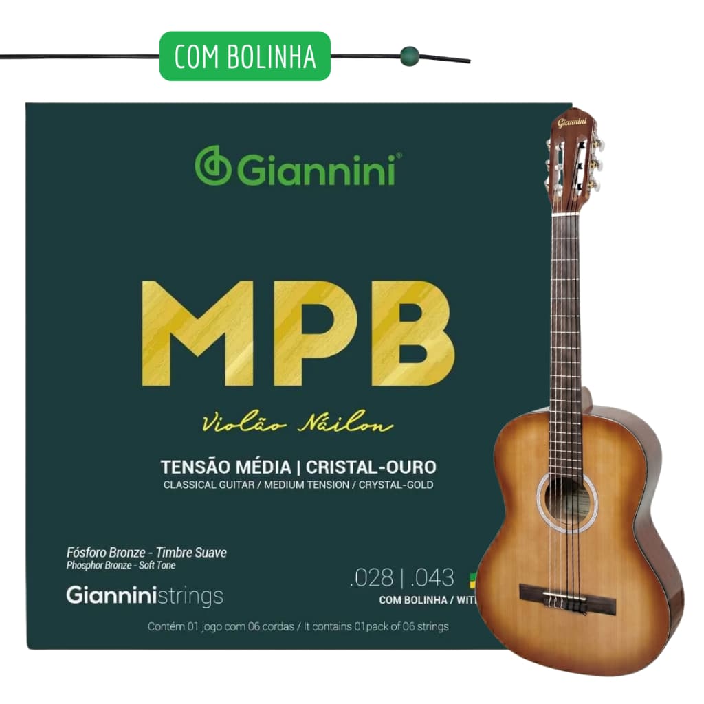 Encordoamento Giannini de Violão Nylon Jogo de Cordas Giannini Corda de Violão GENWG  Tensão Média