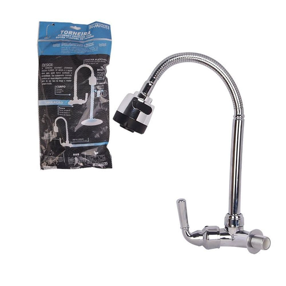 Torneira Gourmet Flexível de Parede com Ducha Inox 1/2" Cozinha Moderna Cromada Luxo
