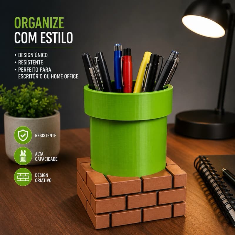 Porta Objetos Decorativo Super M - Pipe Warp Cano mario Geek Gamer