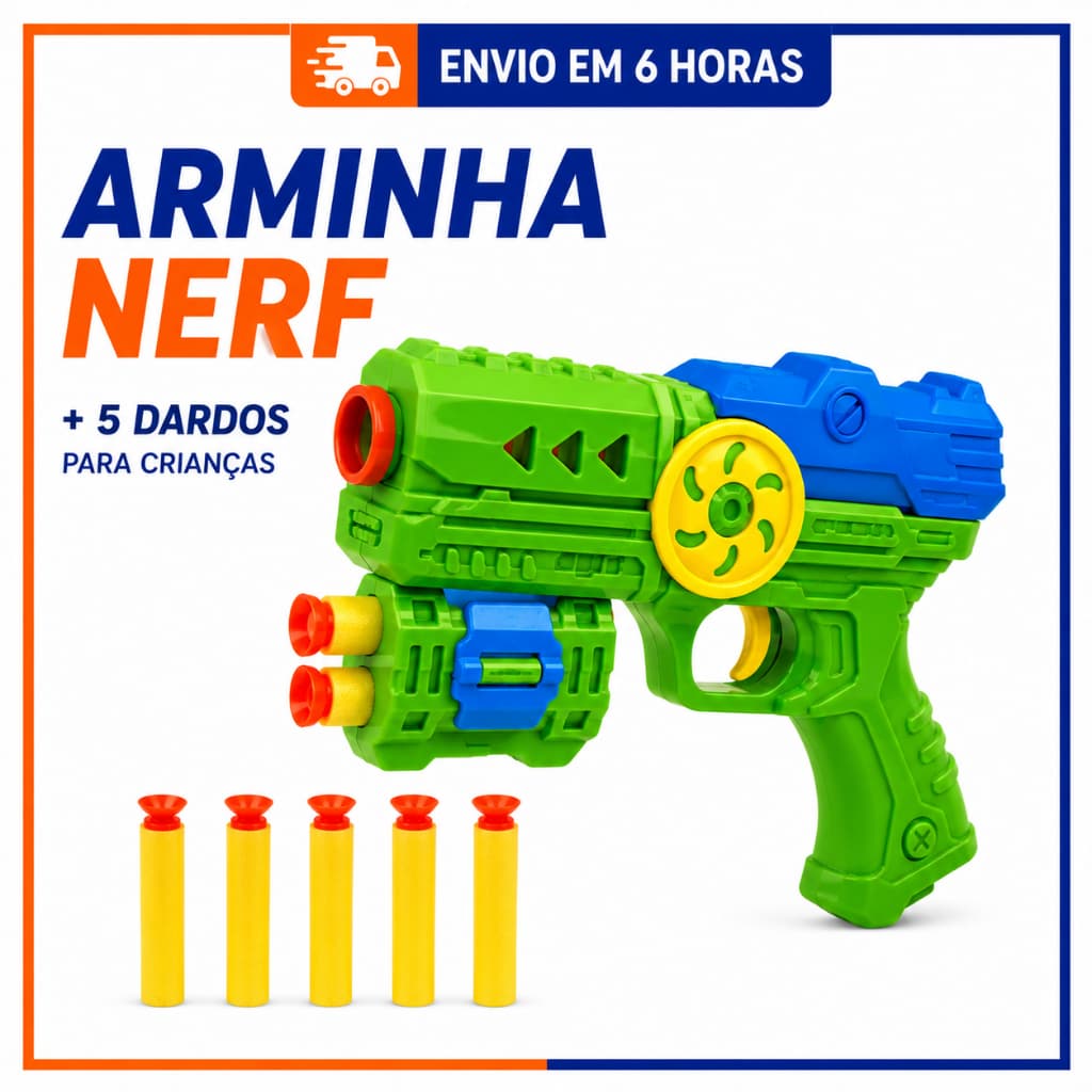 Arminha Nerf de Brinquedo + 5 Dardos Para Crianças Pistola Lança Dardos Brinquedo Menino