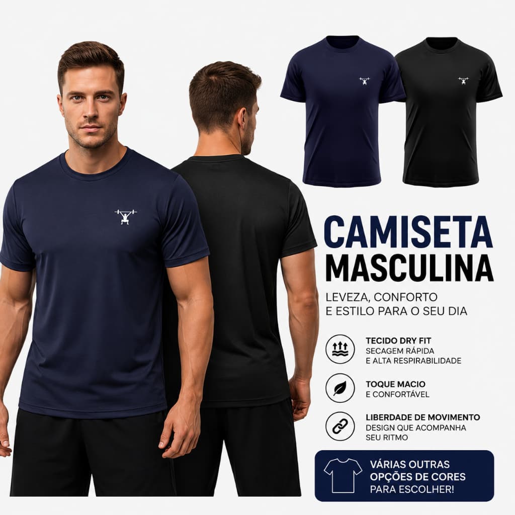 Camiseta Masculina Manga Curta Fitness Estampado Training, Premium, Academia, Treino, Esporte, Corrida Agachamento