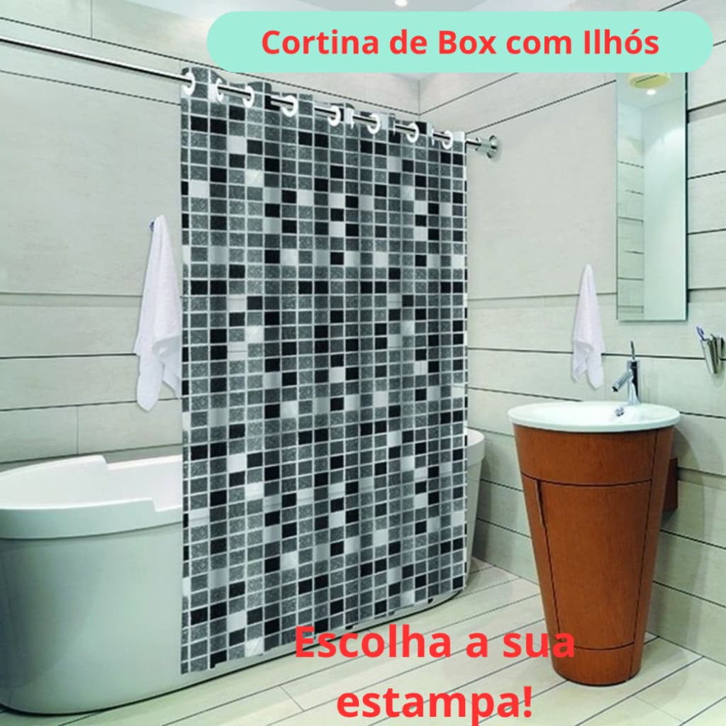 Cortina Box Banheiro Impermeável PVC com Ilhós Divisoria Chuveiro