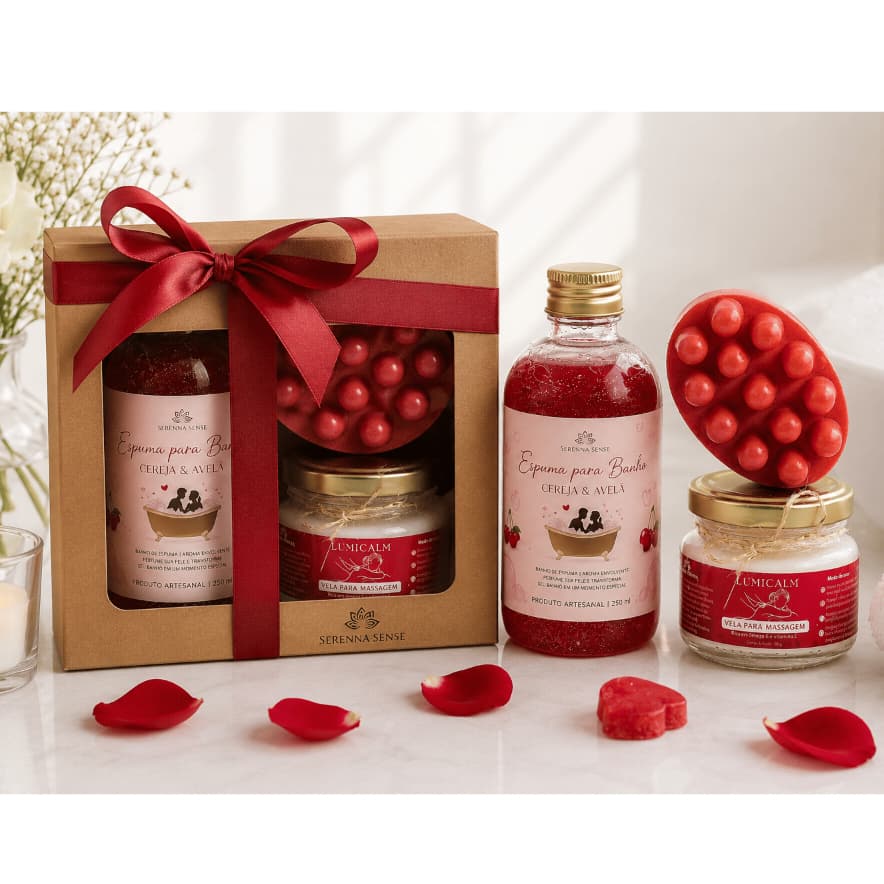 Kit SPA do Amor & Massagem para presente +Espuma de Banho + Vela de Massagem + Sabonete Massageador